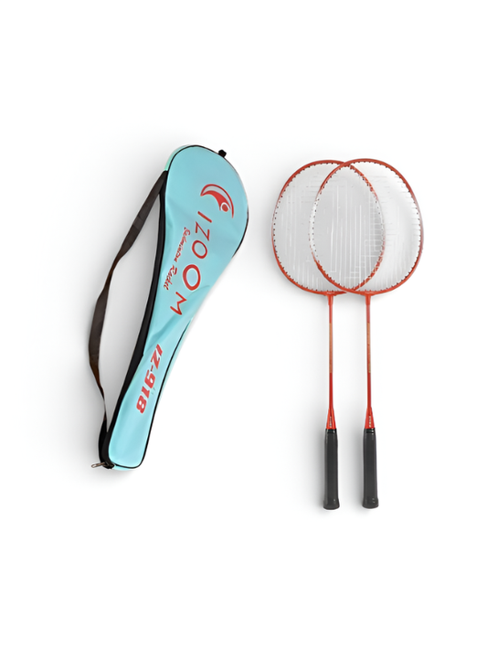 IZOOM IZ-918 Badminton Set: 2 High-Tension Orange Racquets & Protective Padded Teal Carry Case – Sport Gear for Indoor & Outdoor Play LMI1319