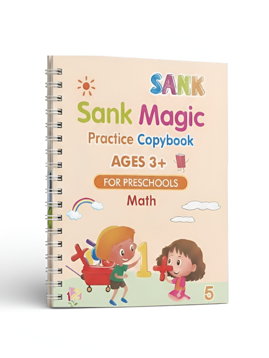 Sank Magic Math Practice Book for Kids Ages 3-5, Reusable Groove Calligraphy Notebook, Preschool Learning Activity Book, Math Tracing Workbook with Disappearing Ink LMI13155