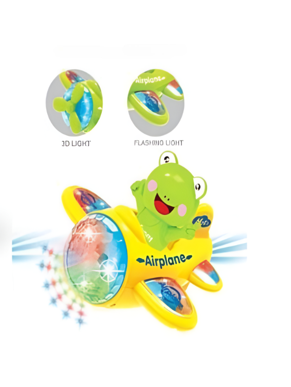 Interactive Cartoon Airplane Toy for Toddlers with 3D LED Lights & Music - Battery Operated Electric Aircraft Toy for Boys & Girls - Green Frog Pilot Edition MD1758