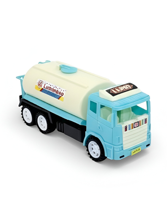Light Blue and Cream Toy Tanker Truck - Friction Powered Construction Vehicle for Kids Durable Plastic Water/Milk Transporter Toy LMI15598
