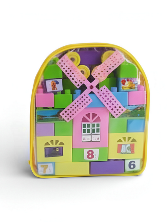Windmill Building Block Adventure Set - Portable STEM Learning Toy for Kids - Colorful Construction Bricks in Mini Backpack - Perfect Birthday Gift for Boys and Girls LMI6688