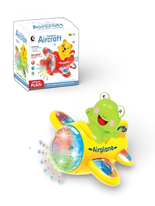 Interactive Cartoon Airplane Toy for Toddlers with 3D LED Lights & Music - Battery Operated Electric Aircraft Toy for Boys & Girls - Green Frog Pilot Edition MD1758