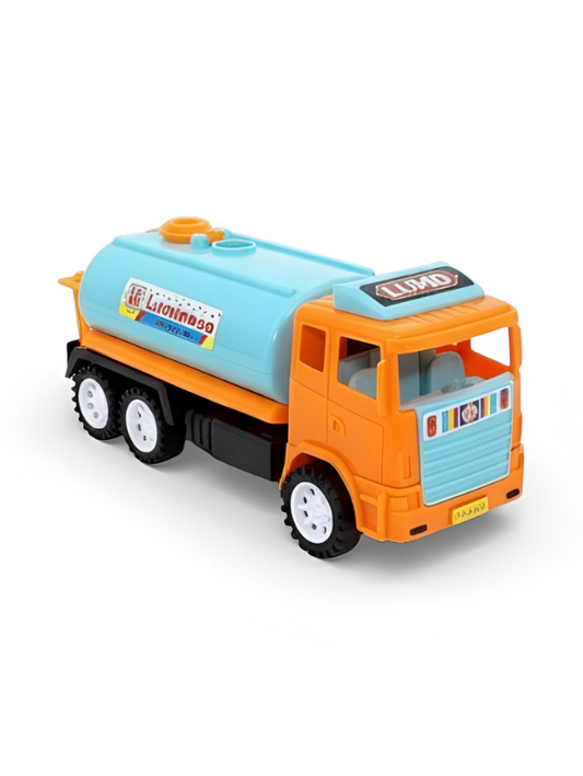 Series Toy Tanker Truck - Vibrant Orange Cabin with Light Blue Liquid Tank - Durable Plastic Heavy-Duty Transport Vehicle Toy for Kids 3+ LMI15598