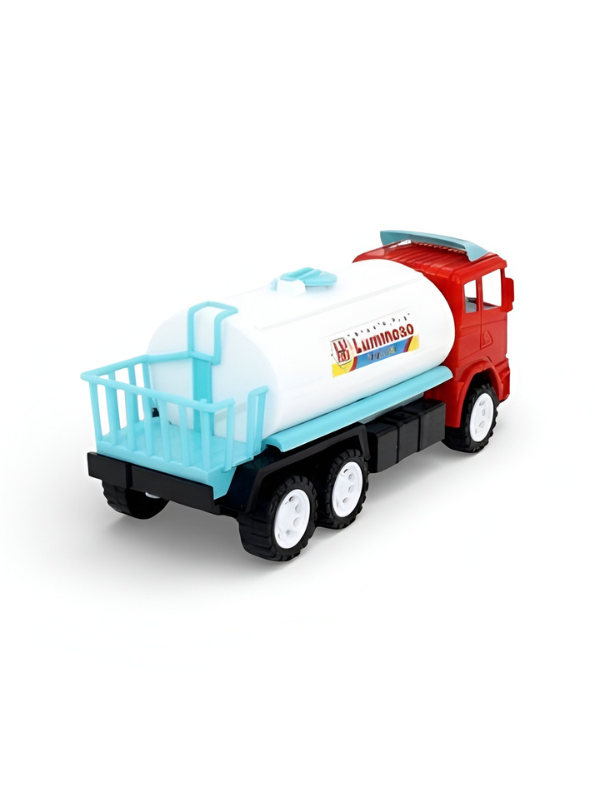 Kids Plastic Water Tanker Toy Truck - Friction Powered Construction Vehicle with Red Cabin and White Tank - Educational Play Set for Girls and Boys LMI15598