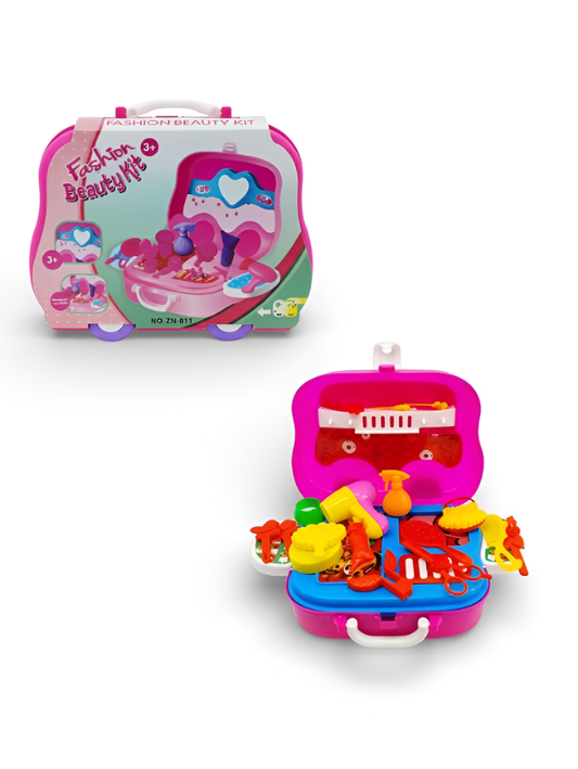Angle Girl Beauty Salon Toy Kit for Girls - Makeup & Hair Stylist Carry Case Set – Birthday Gift for Preschoolers – Creative Imaginative Play Toy with Portable Travel Box LMI10348
