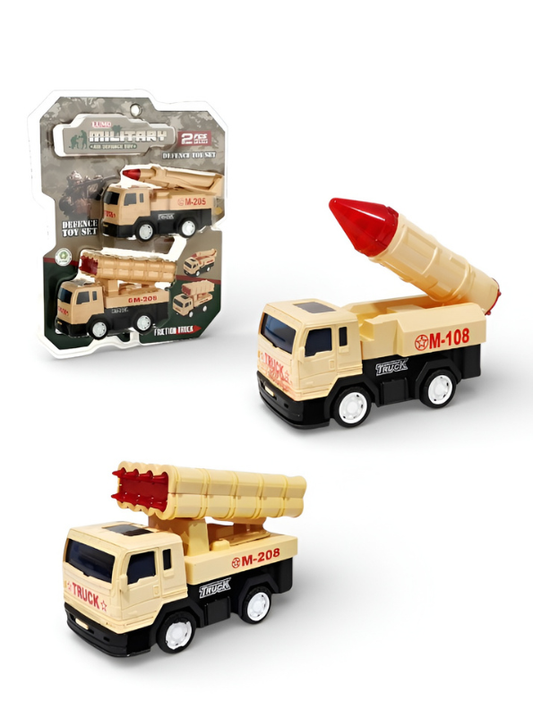 Military Defense Toy Set - 2 Pcs Friction Powered Rocket Launcher Trucks - Army Vehicle Pretend Play Set LMI13012