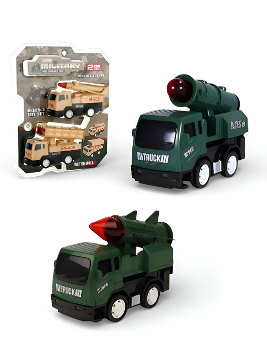 2-Pack Military Missile Truck Toy Set - Friction Powered Army Defense Vehicles for Boys and Toddlers LMI13012