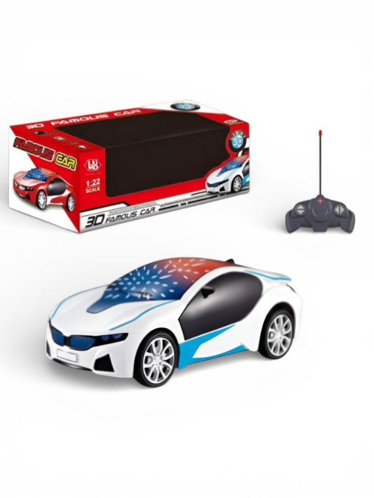 1:22 Scale Remote Control RC Car for Kids - 3D Famous Concept Sport Car with LED Projection Lights, 2.4GHz Battery Operated Racing Toy, White/Blue Performance Vehicle Gift for Boys & Girls LMI7700