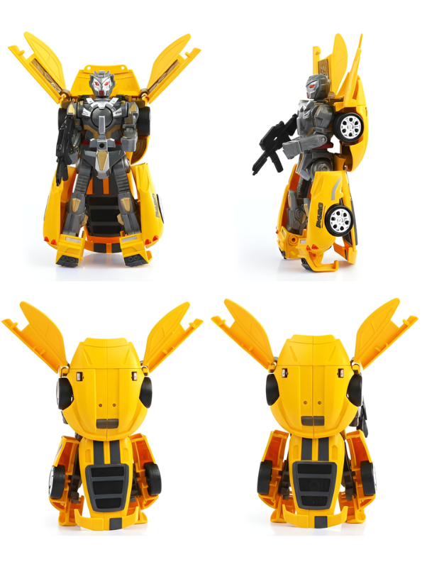 Yellow Bumblebee Transformer Action Figure - 2-in-1 Converting Sports Car to Robot Toy with Weapon Accessories - Collectible Transforming Robot for Kids & Adults LMI12609
