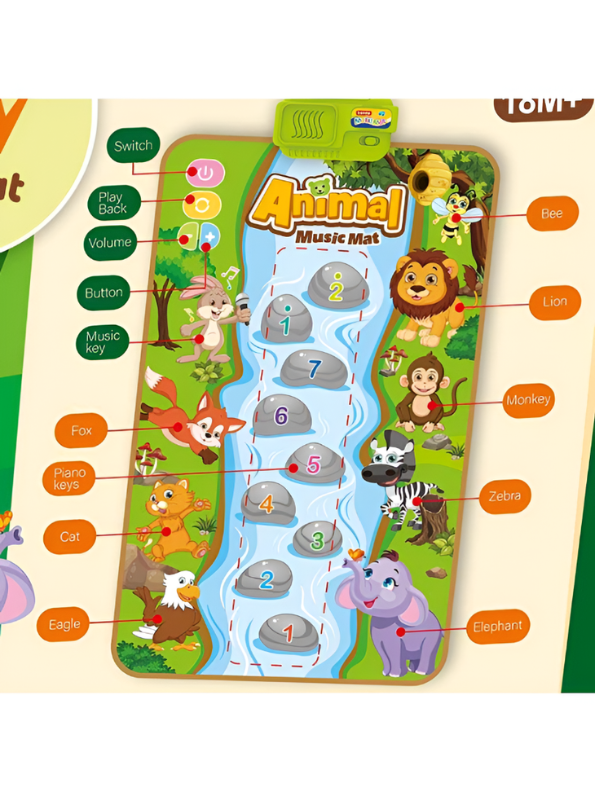 Animal Music Mat – Piano Dance Play Mat with 9 Musical Keys, Animal Sounds & Educational Fun Toy LMI15318.