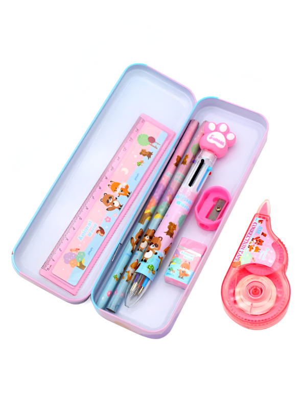 Animal World Stationery Set for Kids | Cute Fox & Raccoon Themed Back to School Kit | Pencil Case & Supplies Gift NOVGBT-8462.