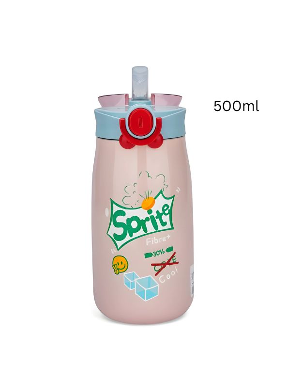 Pink - AquaBuddies – 500ml Cold Drink Water Bottle for Kids | Cute Print Straw Sipper | Leak-Proof & BPA-Free NOV3554.