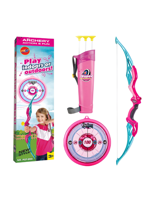 Archery Set  – Toy Bow & Arrow Set with Suction Cup Arrows, Quiver & Target Pink LMI11298.