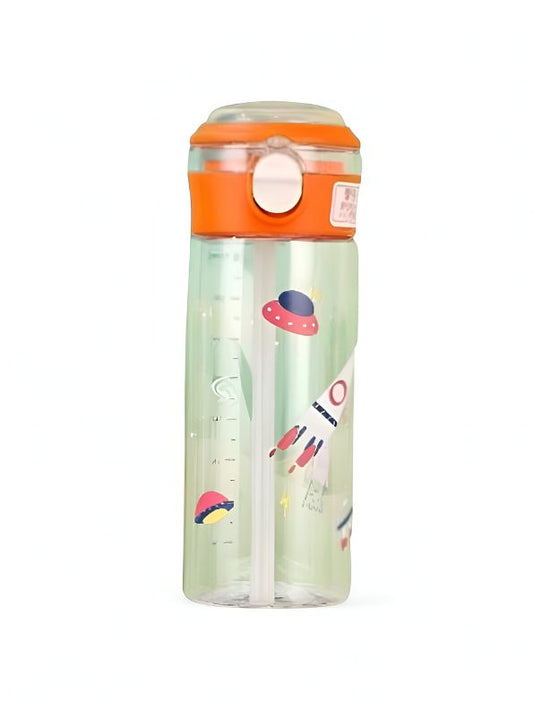Orange - AstroDrip – 560 ml Water Bottle for Kids with Straw | BPA-Free & Non-Toxic | Fun UFO & Rocket Cartoon Print | Leak-Proof School & Travel Bottle for Boys & Girls NOV6328.