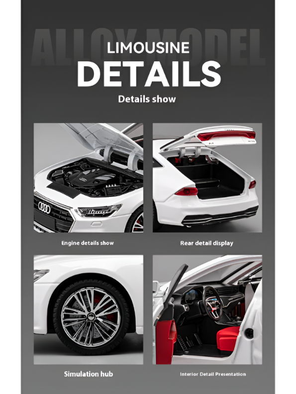 Audi A7 Alloy Diecast Car Model | White 1:24 Scale Premium Metal Collectible Toy Car with Opening Doors TV6181