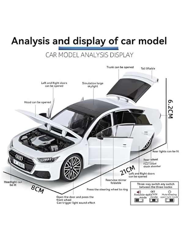Audi A7 Alloy Diecast Car Model | White 1:24 Scale Premium Metal Collectible Toy Car with Opening Doors TV6181