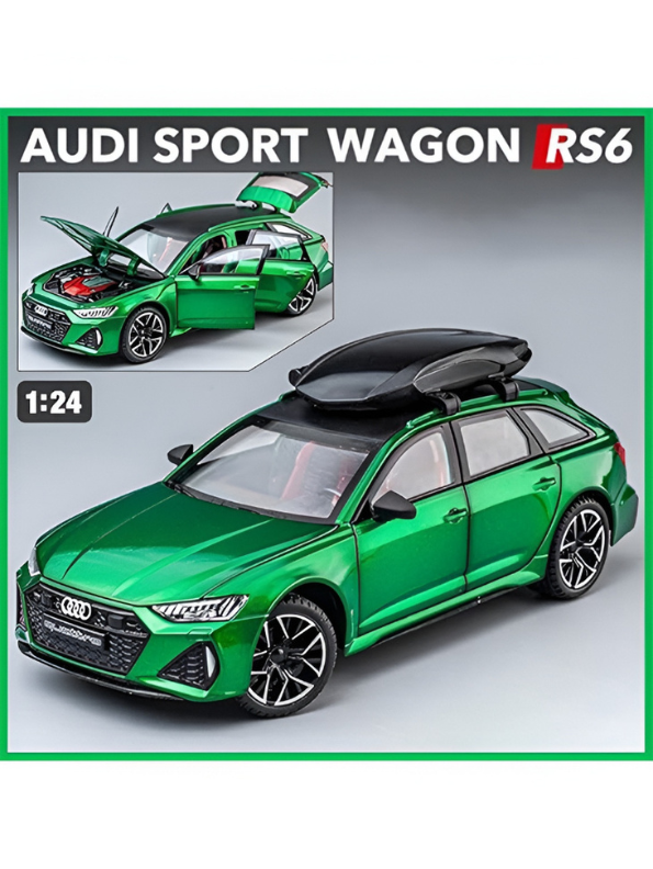 Audi RS6 Avant 1:24 Scale Diecast Model Car – Green Metal Collectible with Acrylic Display Box.