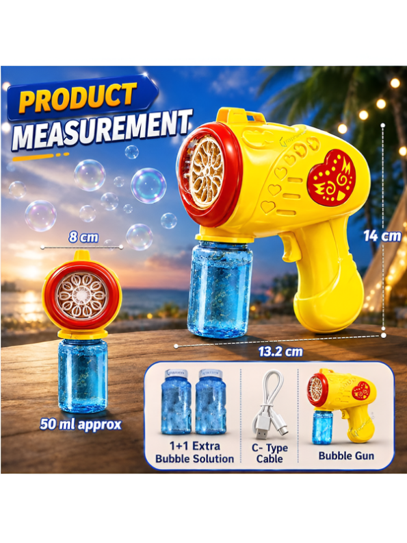 Automatic Bubble Gun Toy with Type-C Fast Charging, Leak-Proof Design & Bubble Solution for Kids LMI61882