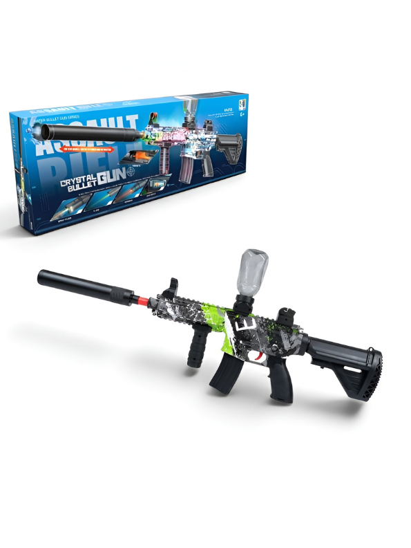 Automatic Crystal Water Bead Toy Assault Rifle – Tactical Splatter Gun with Extended Barrel & Hopper
