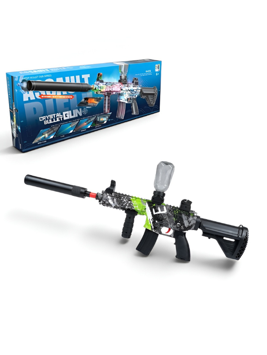 Automatic Crystal Water Bead Toy Assault Rifle – Tactical Splatter Gun with Extended Barrel & Hopper
