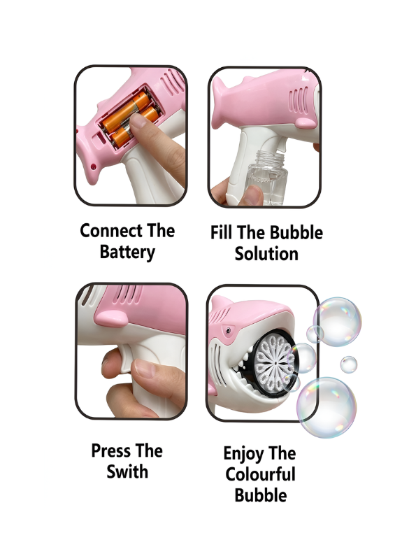 Automatic Pink Shark Bubble Gun Toy with Bubble Solution - Battery-Powered Outdoor Summer Bubble Blower Machine for Toddlers & Kids TV3934.
