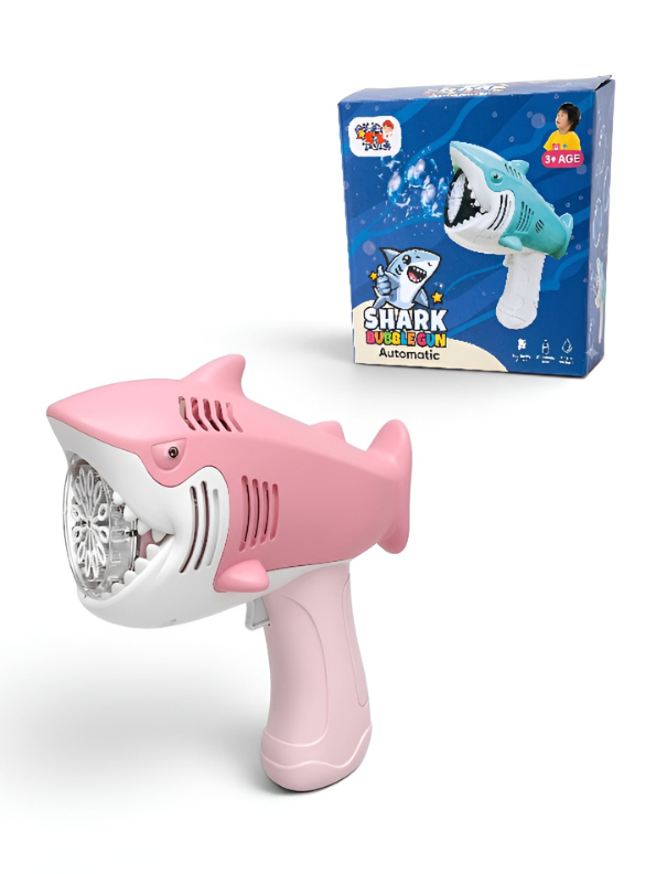 Automatic Pink Shark Bubble Gun Toy with Bubble Solution - Battery-Powered Outdoor Summer Bubble Blower Machine for Toddlers & Kids TV3934.