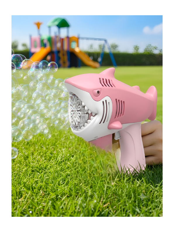Automatic Pink Shark Bubble Gun Toy with Bubble Solution - Battery-Powered Outdoor Summer Bubble Blower Machine for Toddlers & Kids TV3934.