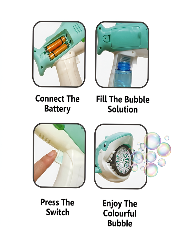 Automatic Green Shark Bubble Gun Toy with Bubble Solution - Battery-Powered Outdoor Summer Bubble Blower Machine for Toddlers & Kids TV3934.