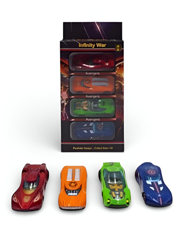 Marvel Avengers: Infinity War Die-Cast Toy Car Set - 4-Pack Superhero Character Vehicles including Iron Man, Hulk, & Captain America - 1:64 Scale Collectible Gift for Kids LMI9661