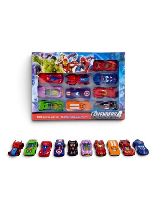 Avengers 4 Superhero Imitation Alloy Toy Car Set – 1/42 Scale Mini Vehicle Multipack for Kids LMI9371