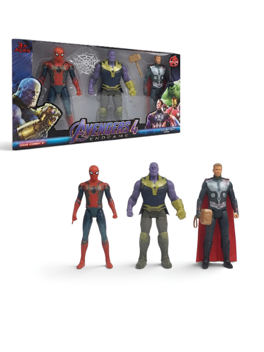 Avengers Endgame 3-Piece Superhero Action Figure Set Featuring Spider-Man, Thor & Thanos Collectible Toys TV627