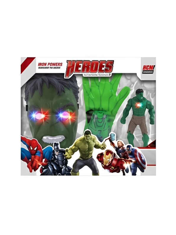 Avengers Hulk Roleplay Set: LED Glowing Mask, Power Glove & Hulk Figure TV4035.