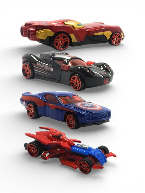 Avengers Infinity War 4-Piece Diecast Toy Car Set – Superhero Character Themed Alloy Racing Vehicles featuring Iron Man, Captain America, Spider-Man & Black WidowLMI9661
