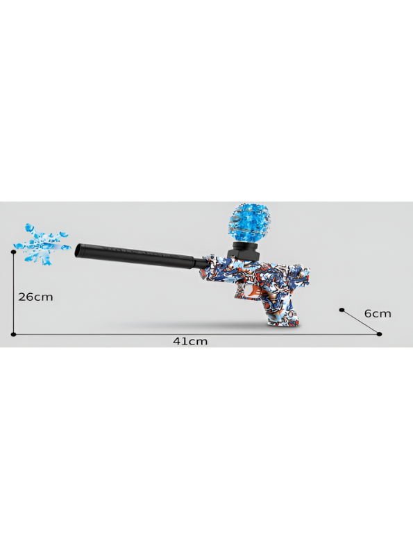 Blokk Blaster Automatic Gel Ball Gun with Water Bead Hopper & Silencer Extension, Blue Graffiti Splatter MD446