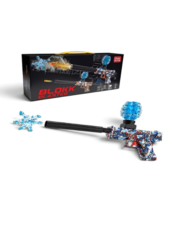 Blokk Blaster Automatic Gel Ball Gun with Water Bead Hopper & Silencer Extension, Blue Graffiti Splatter MD446