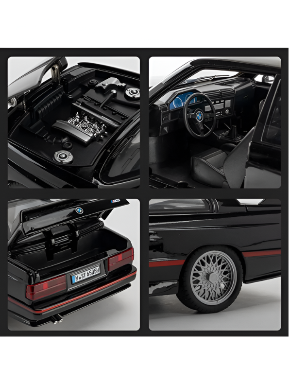 BMW M3 E30 Diecast Model Car | Black 1:24 Scale Collectible Replica Alloy Car MD581.