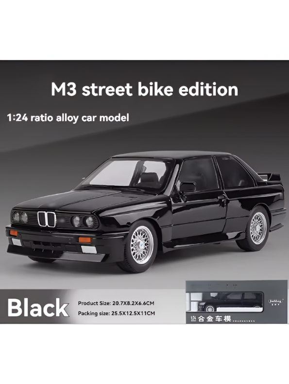 BMW M3 E30 Diecast Model Car | Black 1:24 Scale Collectible Replica Alloy Car MD581.