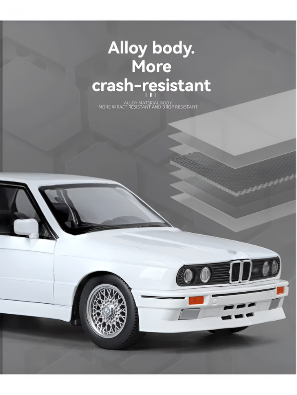 BMW M3 E30 Diecast Model Car | White 1:24 Scale Collectible Replica Alloy Car MD581.