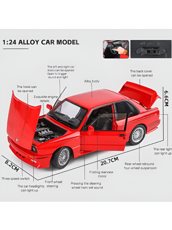 BMW M3 E30 Diecast Model Car | 1:24 Scale Collectible Replica Alloy Car MD581.