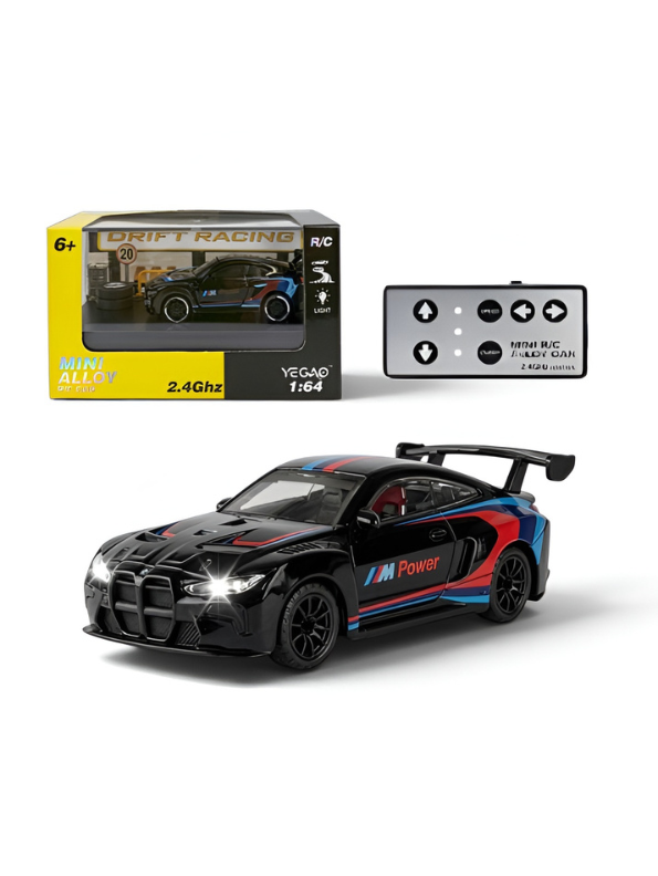 BMW M4 GT3 RC Drift Car - 1:64 Scale Mini Alloy Remote Control with Acrylic Display Box MD585