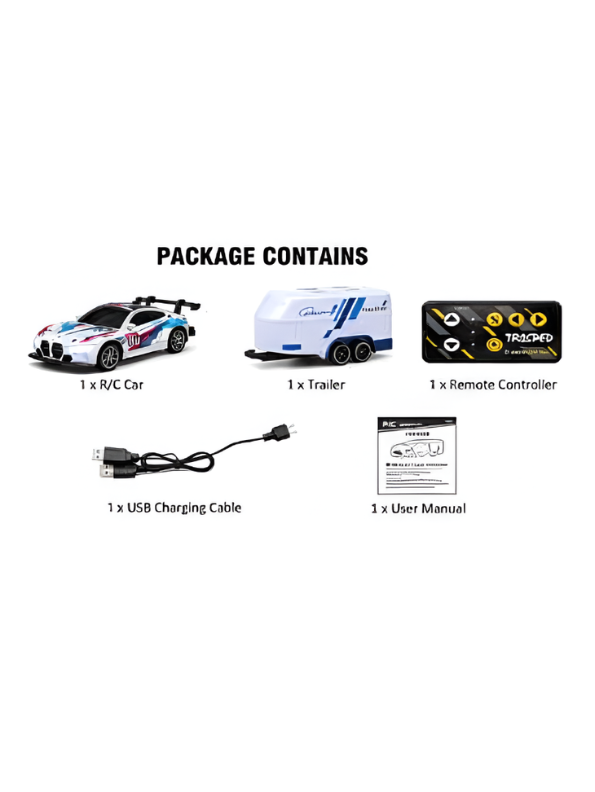 BMW M4 GT3 RC Drift & Racing Car with Trailer & Acrylic Display Box (2.4GHz) MD570
