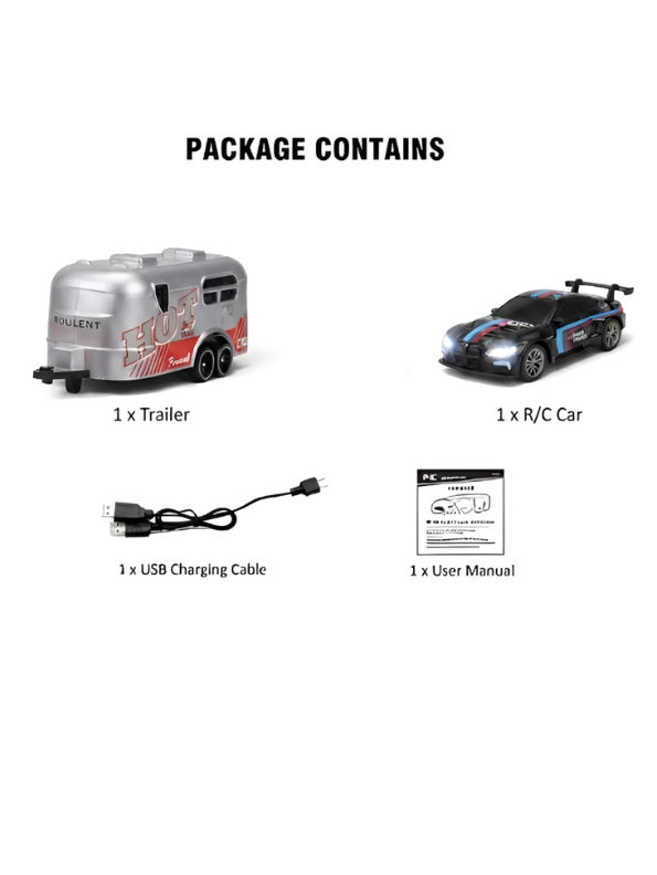BMW M4 GT3 RC Drift & Racing Car with Trailer & Acrylic Display Box Black (2.4GHz) MD570