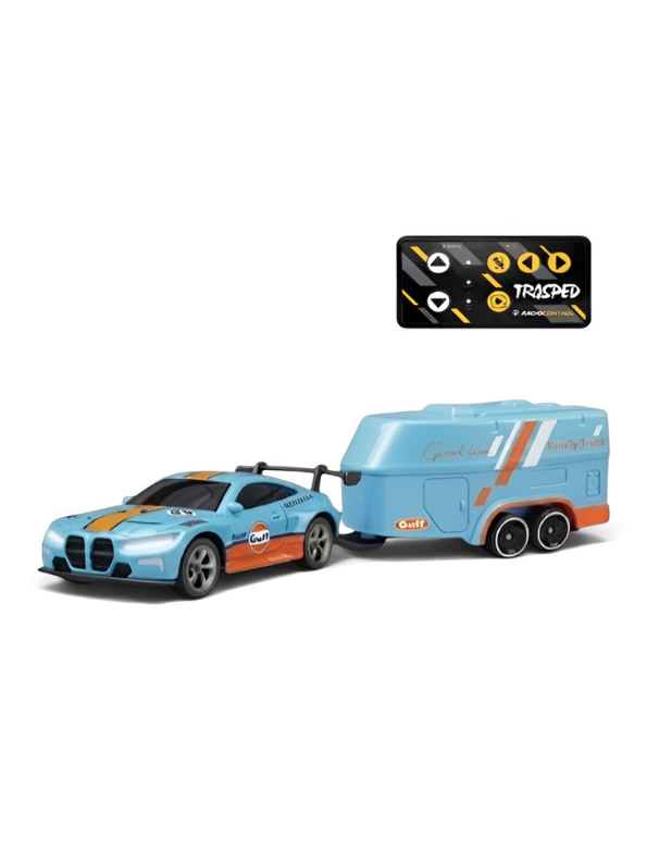 BMW M4 GT3 RC Drift & Racing Car with Trailer & Acrylic Display Box Blue (2.4GHz) MD570