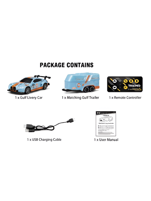 BMW M4 GT3 RC Drift & Racing Car with Trailer & Acrylic Display Box Blue (2.4GHz) MD570