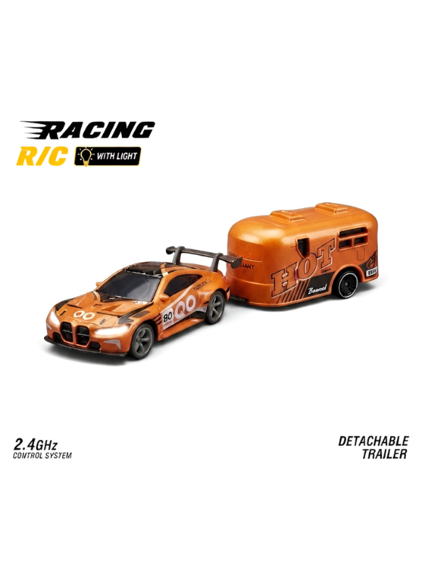 BMW M4 GT3 RC Drift & Racing Car with Trailer & Acrylic Display Box Orange (2.4GHz) MD570
