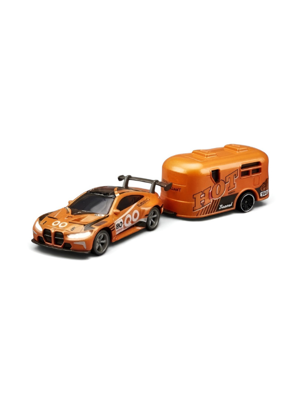 BMW M4 GT3 RC Drift & Racing Car with Trailer & Acrylic Display Box Orange (2.4GHz) MD570
