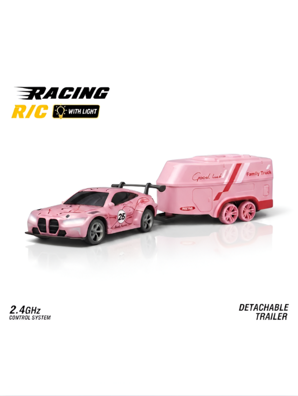 BMW M4 GT3 RC Drift & Racing Car with Trailer & Acrylic Display Box Pink (2.4GHz) MD570