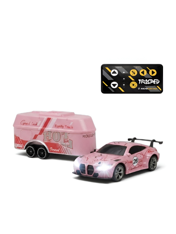 BMW M4 GT3 RC Drift & Racing Car with Trailer & Acrylic Display Box Pink (2.4GHz) MD570