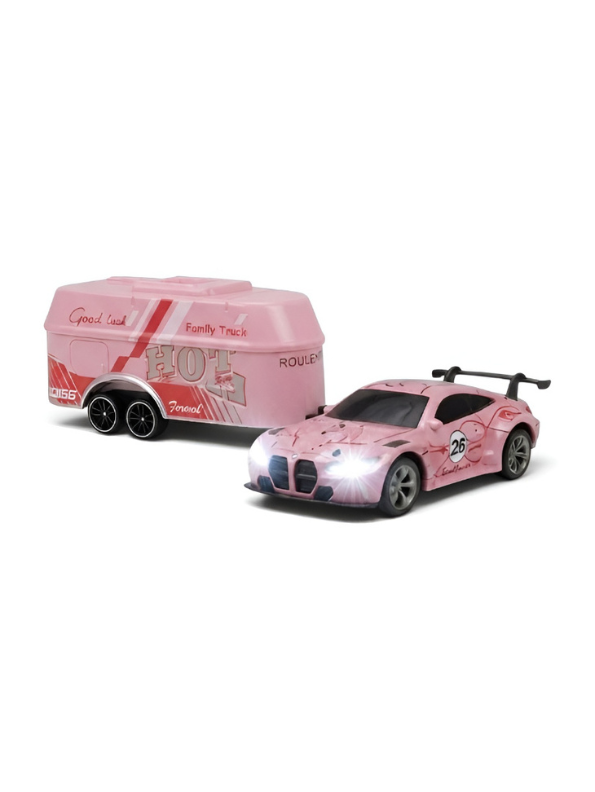 BMW M4 GT3 RC Drift & Racing Car with Trailer & Acrylic Display Box Pink (2.4GHz) MD570