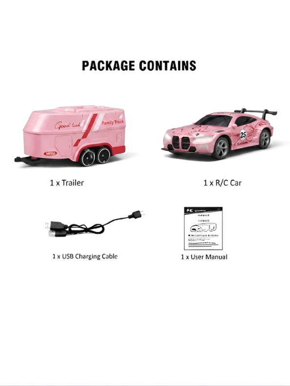 BMW M4 GT3 RC Drift & Racing Car with Trailer & Acrylic Display Box Pink (2.4GHz) MD570